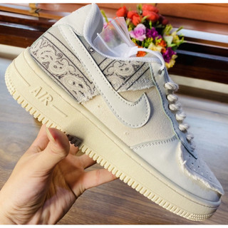 Giày thể thao AF1 dây thừng họa tiết Paisley màu kem, Giày sneaker thổ cẩm dây thừng nam nữ full bill box đi siêu êm