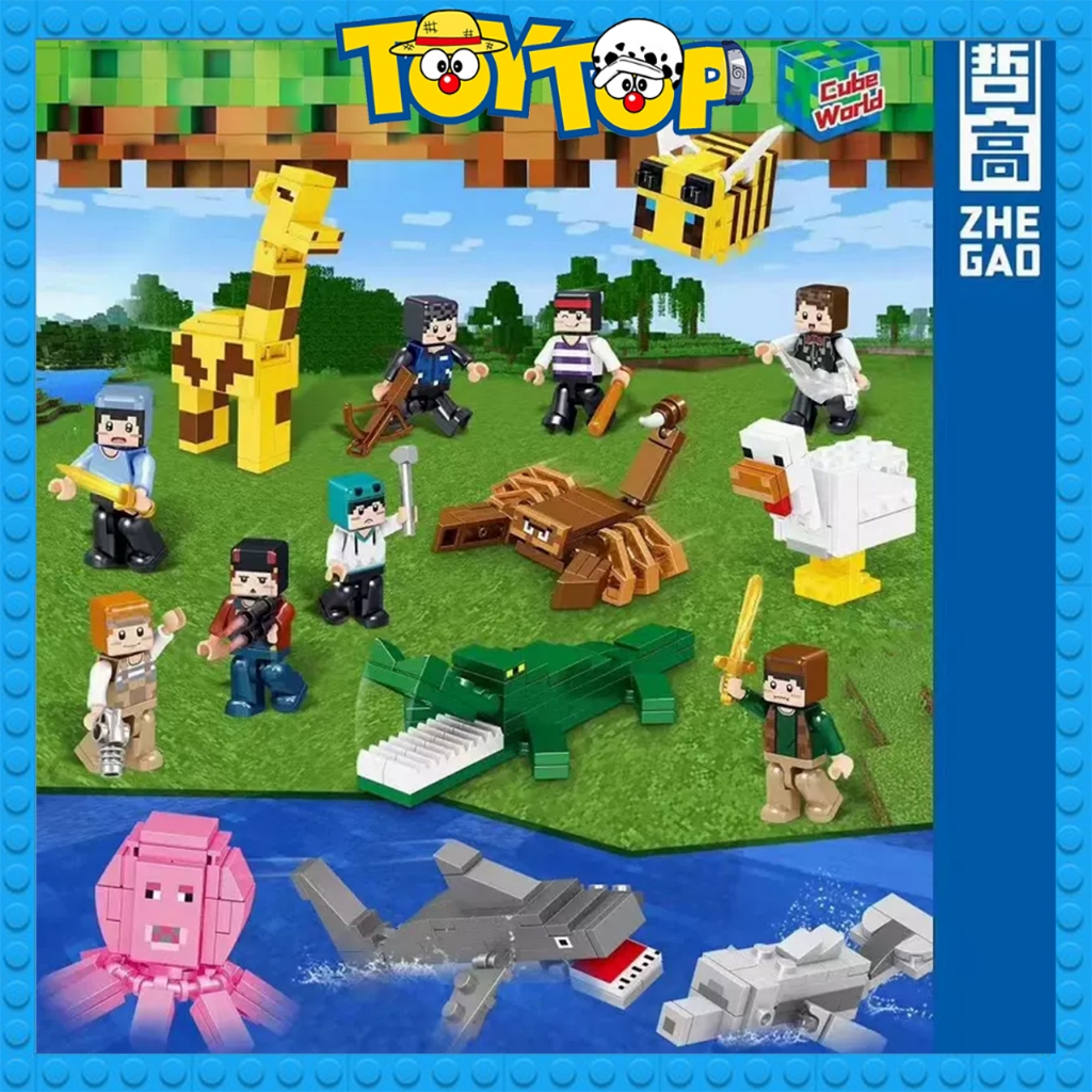[Lẻ 1] Đồ chơi lắp ráp Minecraft thế giới vuông mini người và động vật vui nhộn xếp hình My World QL
