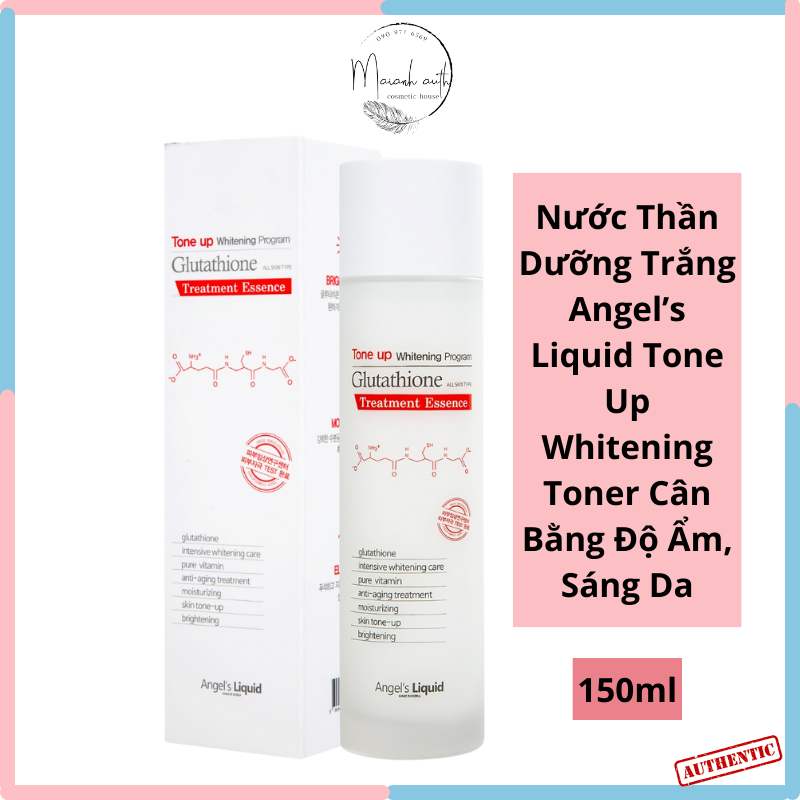 Nước Thần Dưỡng Trắng Angel’s Liquid Tone Up Whitening Glutathione Treatment Essence Toner Cân Bằng Độ Ẩm, Sáng Da 150ml