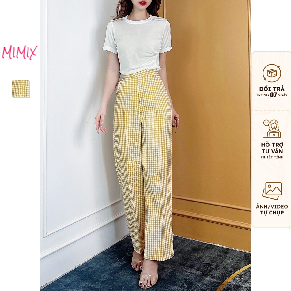 Set bộ rời áo tà nhọn nhún eo kèm quần dài caro MIMIX CS4115 + CS5180