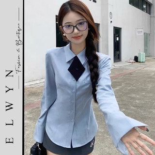 Áo sơ mi nữ dài tay fit eo phối cà vạt thoi hot trend ELWYN EL90