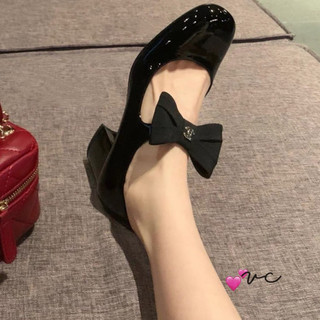 giầy cao gót nơ da bóng cao 5cm