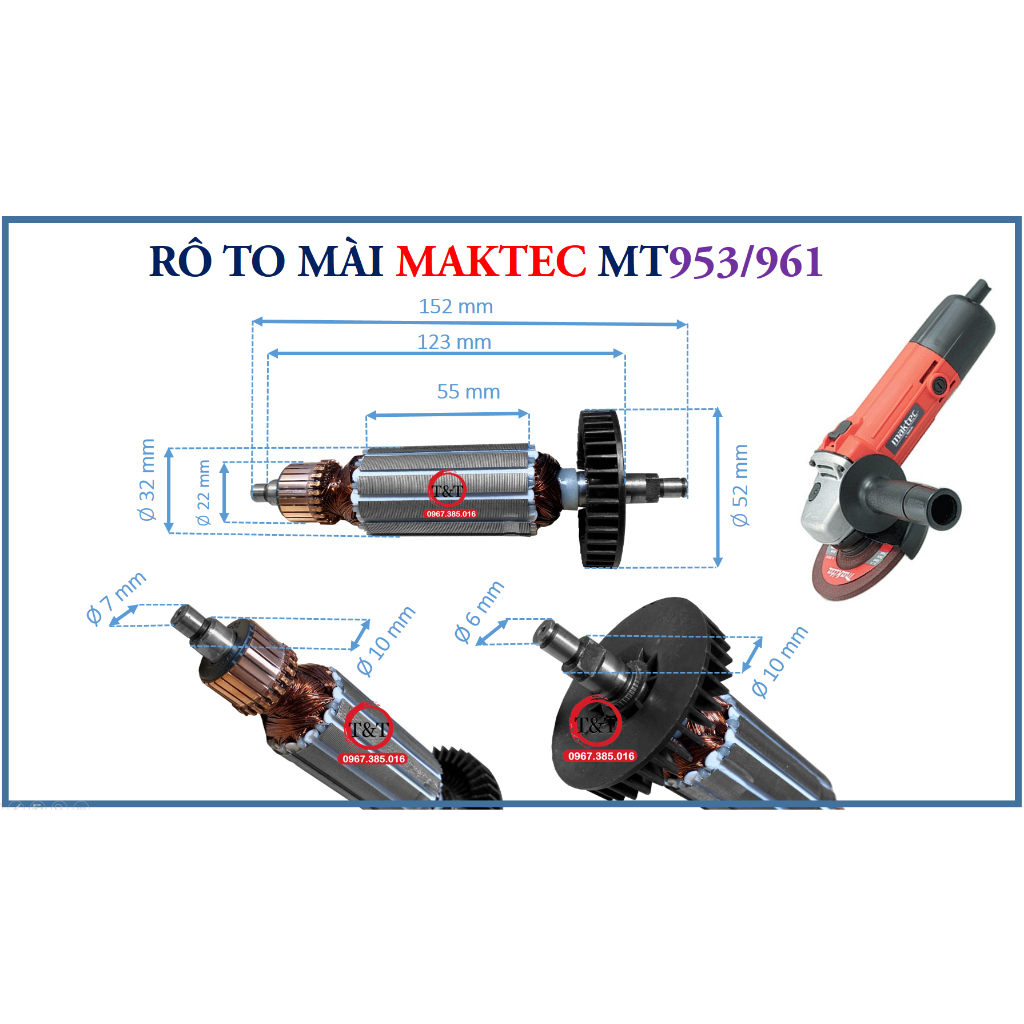 RÔ TO MÁY MÀI GÓC MAKTEC mã 953 dùng chung 961, MT953, MT961.