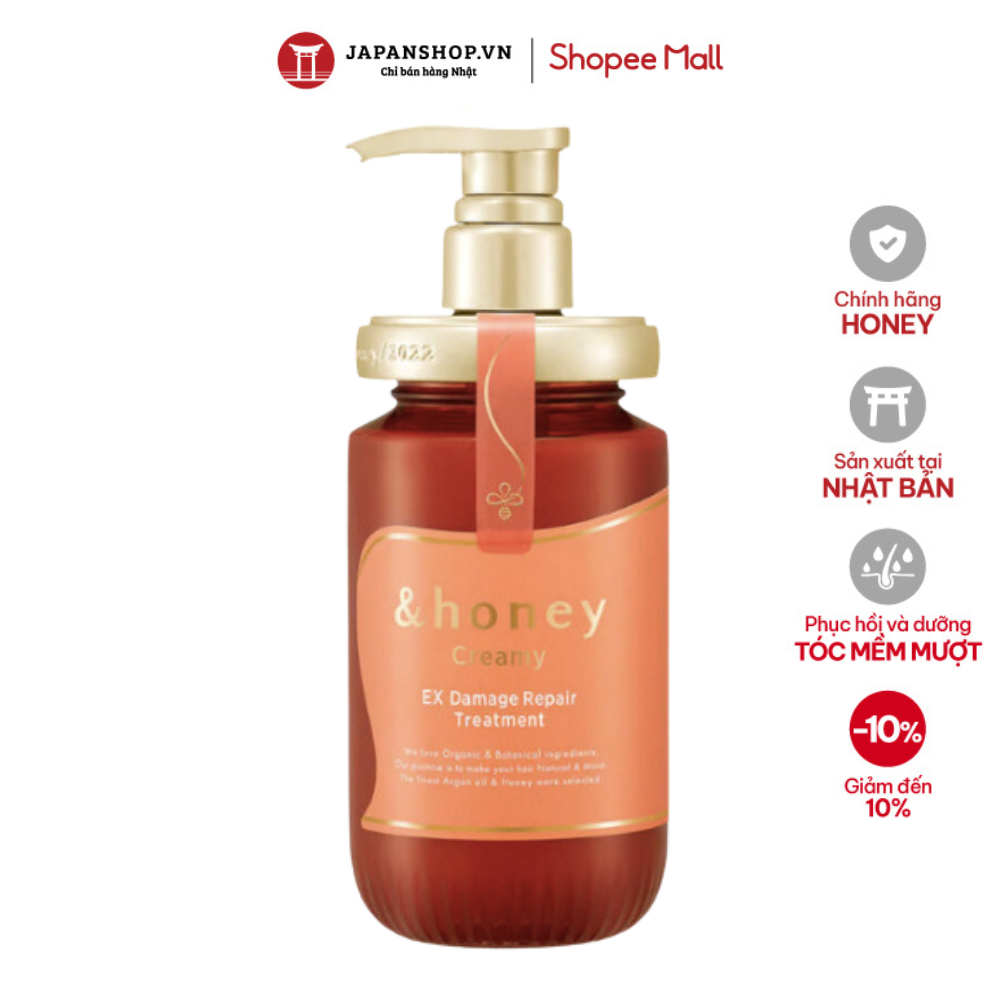 Dầu xả phục hồi hư tổn, dưỡng ẩm hữu cơ thiên nhiên &Honey made in Japan Nhật Bản