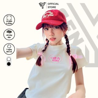 Áo thun nữ GenY from baby in hình trái tim nhỏ Call me baby, Áo thun baby tee ngắn tay cổ tròn BB5