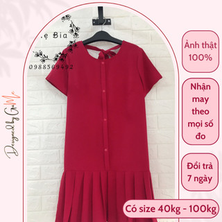 Đầm Bầu Công Sở - Váy Bầu GUME màu Đỏ dáng Đuôi Cá Xếp Ly Nơ Lưng chất vải sạn lụa size từ 40-100kg- MB68