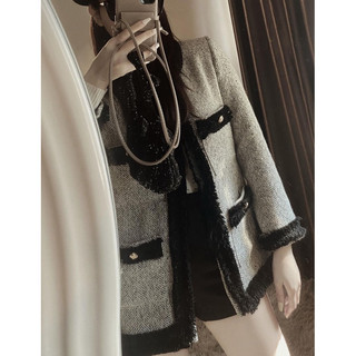 Áo dạ tweed ghi xám kim tuyến phối viền đen cúc đồng - Kylie jacket