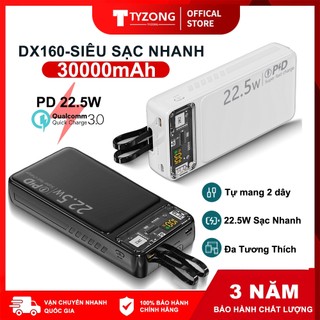 TYZONG Sạc dự phòng Power bank PD22.5W 30000mah pin dự phòng màn hình Led tích hợp tích hợp 2 đầu sạc tiện dụng