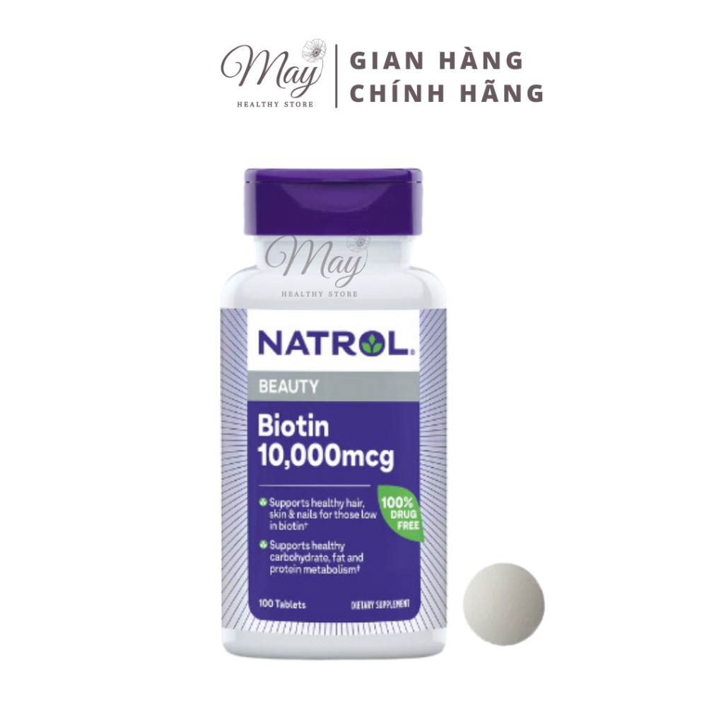 Viên Uống Mọc Tóc Và Móng, Giảm Gãy Rụng Natrol Biotin 10.000 mcg (Lọ 100 Viên)