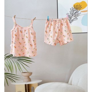 Set bộ đồ hai dây bé gái - thun cotton lạnh