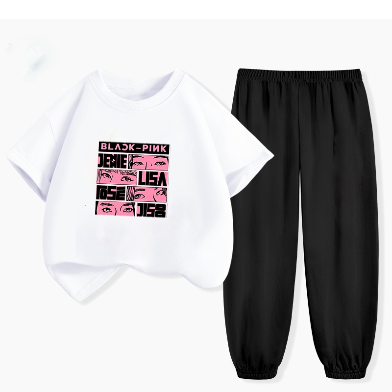 Bộ ĐỒ CHO bé gái size đại 20kg-50kg QUẦN DÀI ÁO FORM RỘNG BLACK PINK 4 tuổi-15 tuổi thun cotton 100% đẹp