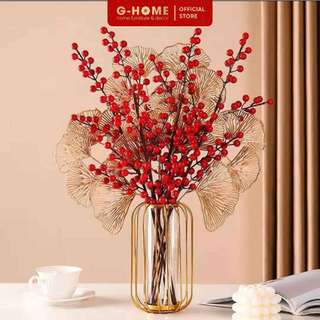 Cành đào đông đỏ 12 nhánh Ghome đỏ rực rỡ, cành đào Tết trang trí nhà cửa phòng khách bếp sang trọng DAODONG2412N