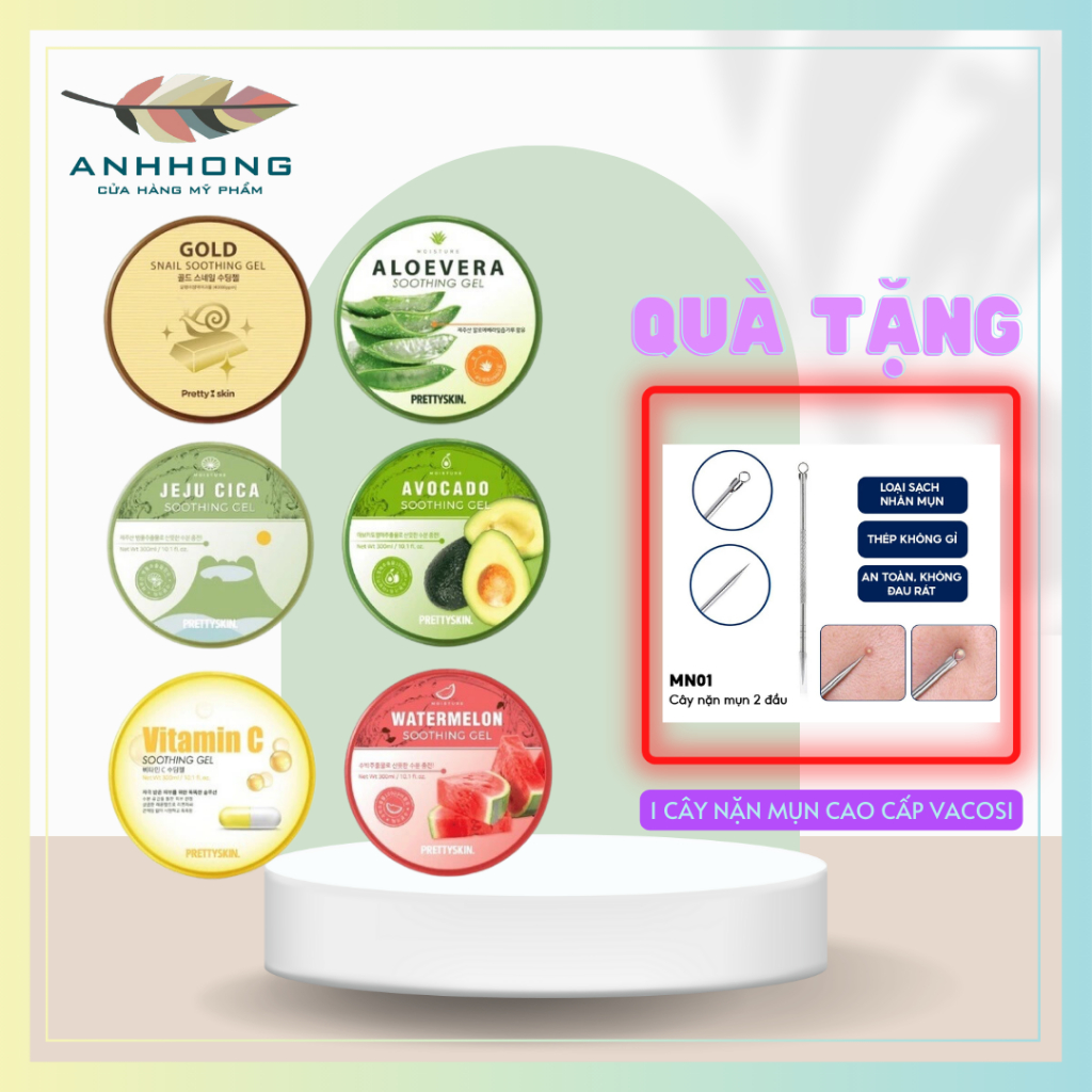 Gel Dưỡng Ẩm Đa Năng Rau Má Lô Hội Ốc Sên Vitamin C Dưa Hấu Pretty Skin 300g Làm dịu da Cấp ẩm dưỡng da toàn thân