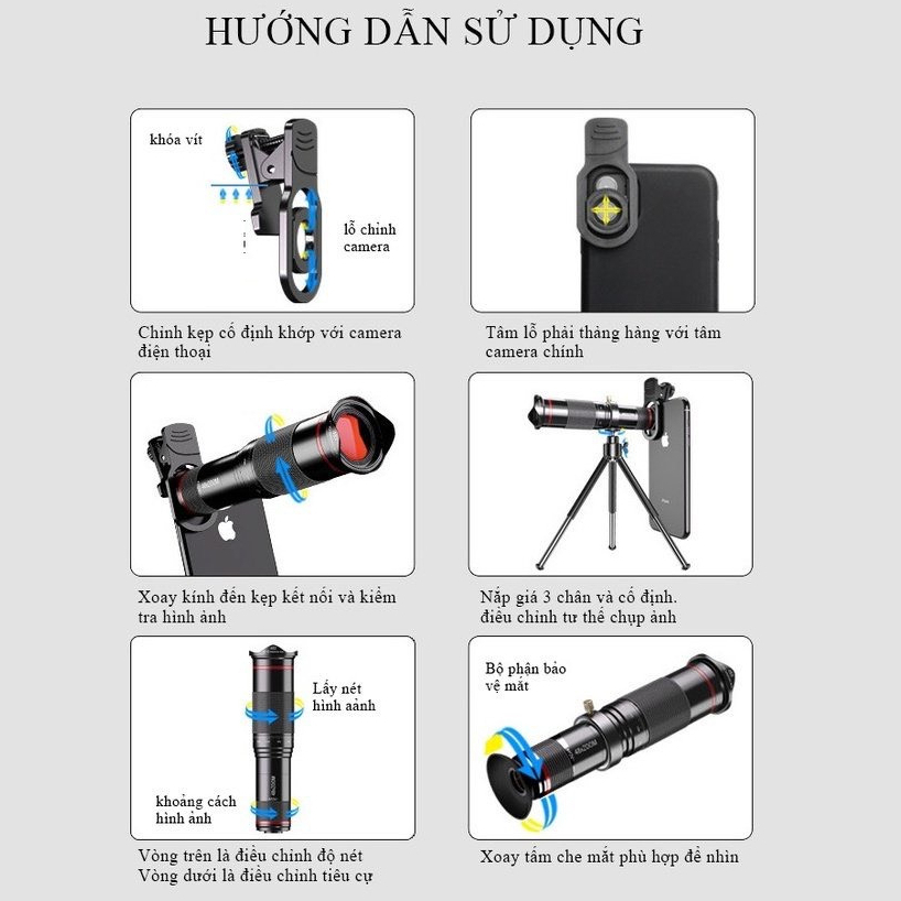 Ống nhòm điện thoại di động zoom xa 36X _ 40X _ 48X, Kính viễn vọng cho hình ảnh HD sắc nét | BigBuy360 - bigbuy360.vn
