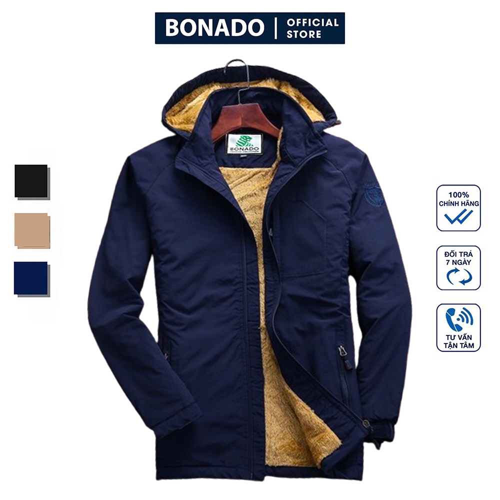 Áo khoác dù nam chống nước lót lông cả óng tay bên trong BONADO BD95 Đen, Xanh, Nâu