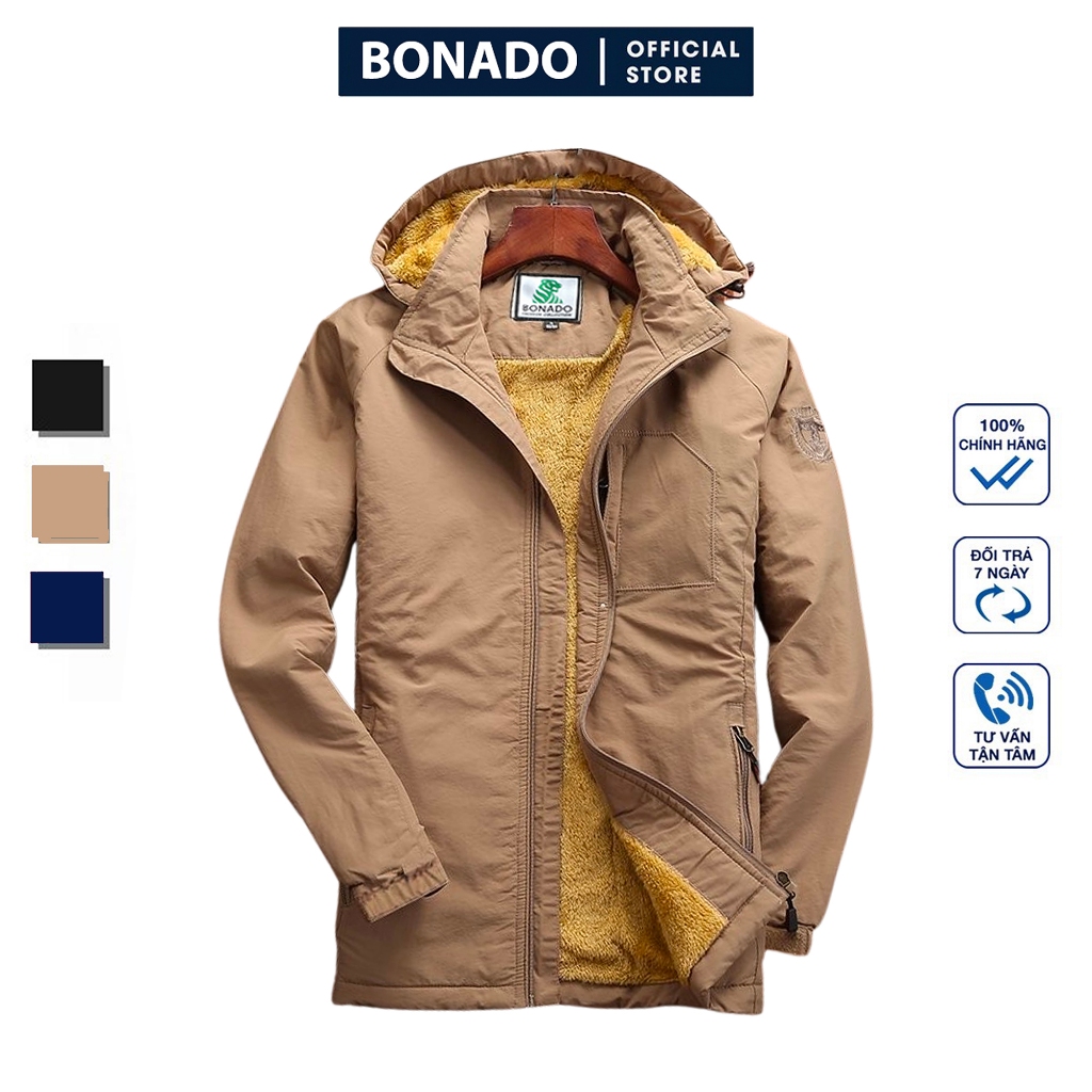 Áo khoác dù nam chống nước lót lông cả óng tay bên trong BONADO BD95 Đen, Xanh, Nâu