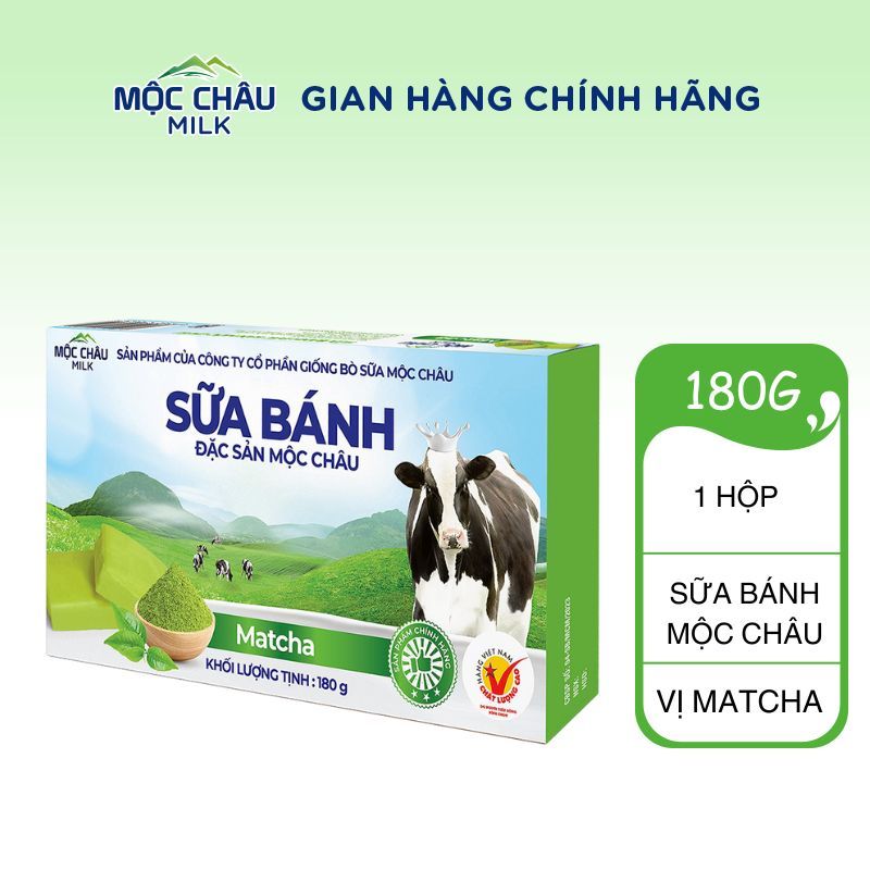 Bánh Sữa Cô Đặc Nguyên Chất Mộc Châu Milk -  Sữa bánh Matcha 180g (14 chiếc)