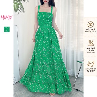 Đầm maxi trơn MIMIX hai dây phối đuôi cá bèo tầng đi biển AO7215
