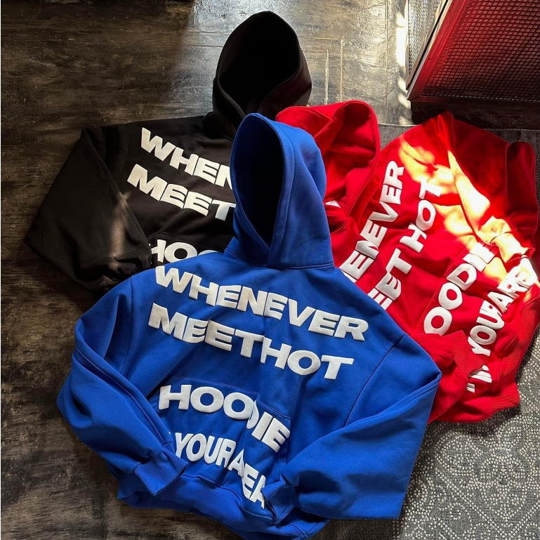 Áo Hoodie Whenever Meet Hot Un You Area Sweater Nỉ Bông Form Rộng Nam Nữ Unisex Dáng Oversize Đen Đỏ Siêu Chất Siêu
