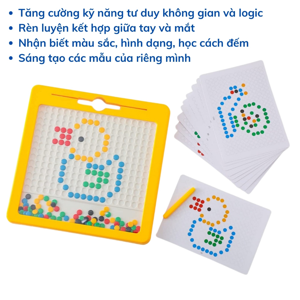 Bảng vẽ xếp hình nam châm từ tính thế hệ mới Kenmart, kèm 1 bút từ và 20 tranh mẫu, rèn tư duy logic, size to 31cmx31cm