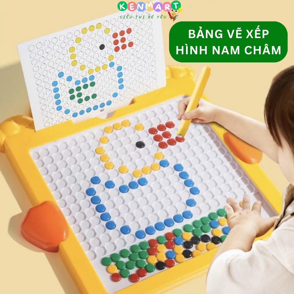 Bảng vẽ xếp hình nam châm từ tính thế hệ mới Kenmart, kèm 1 bút từ và 20 tranh mẫu, rèn tư duy logic, size to 31cmx31cm