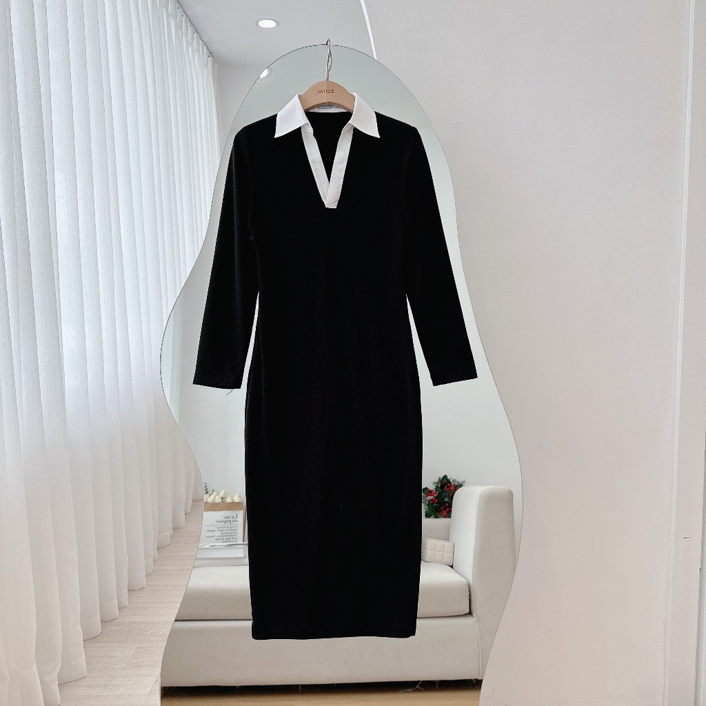 Váy Body Phối Cổ MINZ STORE Mã 1154, Thiết Kế Phong Cách Công Sở
