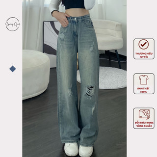 (ảnh shop chụp ) Quần jeans suông rách cá tính SPRING Quanjeansuongrach7289/P11