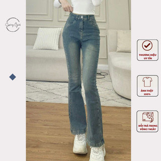 Quần jean nữ ống loe cạp cao SPRING Quanjeanloe555/P6K3