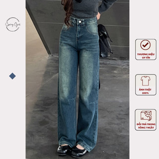 ( ảnh shop chụp ) Quần jeans nam nữ ống suông triết gấu ngang unisex SPRING Quanjean9015/P6K14