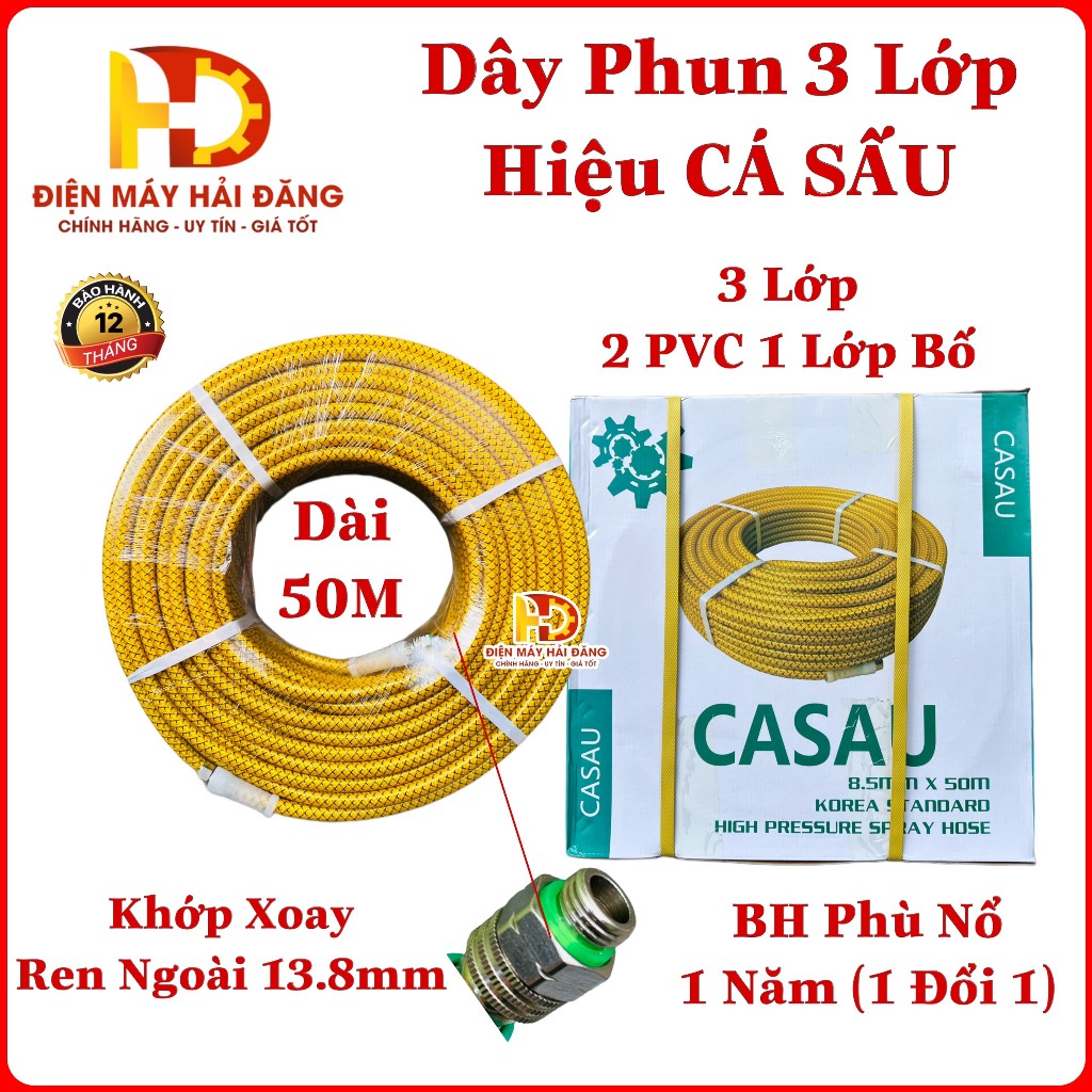 Dây phun áp lực cao 8.5mm và 6.5mm (Dài 50M ) 3 lớp bố . Ren 13.8mm.Hàng Siêu Đẹp Bảo Hành Phù Nổ 12 Tháng