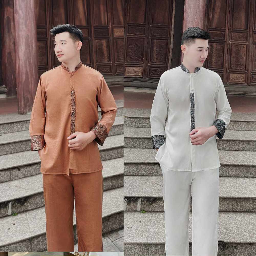 Bộ phật tử Nam đi chùa đi lễ chất đũi tằm Ý co giãn cao cấp hàng loại một