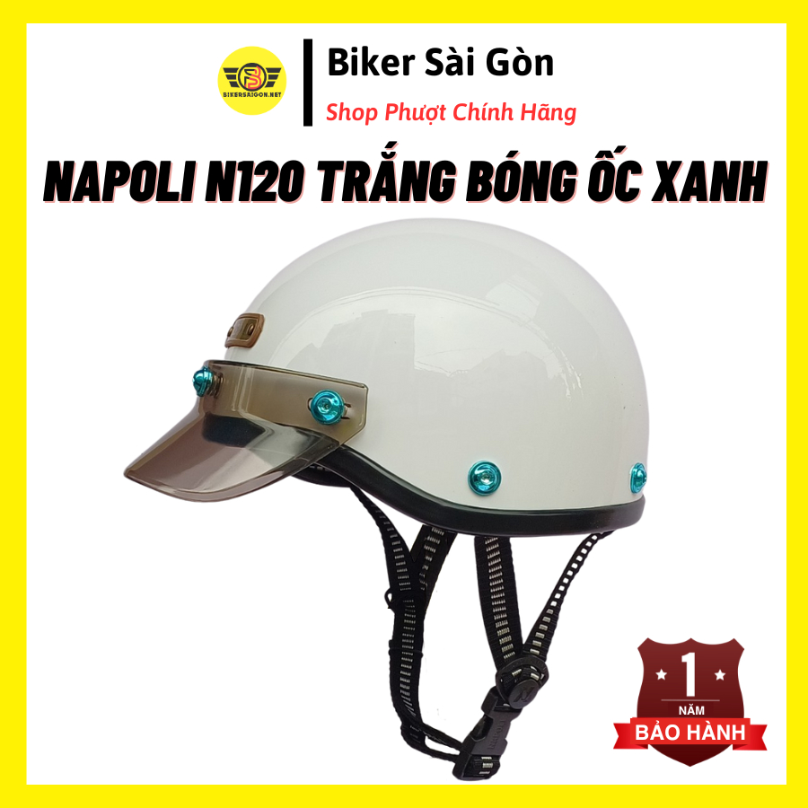 Mũ Bảo Hiểm Napoli Nửa Đầu N120 N179 Retro Ốc Titan Xanh Trắng Phong Cách Nhật Bản - Biker Sài Gòn