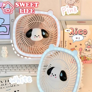  Quạt tích điện mini sticker cún con để bàn treo tường có đèn led xung quanh 3 tốc độ gió chân sạc USB 