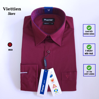 áo sơ mi nam việt tiến màu đỏ đô trơn tay dài - tay ngắn chính hãng
