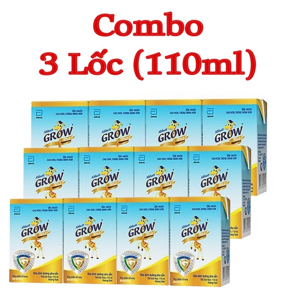 Combo 3 Lốc Sữa Pha Sẵn Abbott Grow 110ml Vani (12 Hộp)