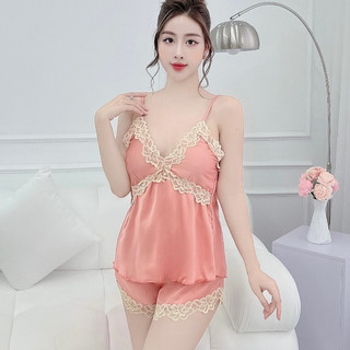 Đồ ngủ nữ quần đùi bộ đồ ngủ 2 dây bộ ngủ 2 dây lụa mặc nhà lụa satin freesize 54kg, CN25