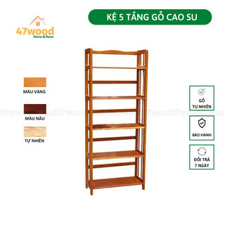 Kệ gỗ cao su 5 tầng rộng 60cm lắp ráp - Gía sách gỗ 5 tầng 47wood