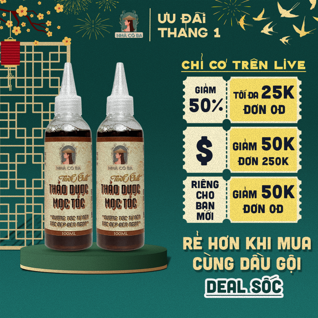 Tinh Chất Thảo Dược Bồ Kết Dưỡng Tóc Nhà Cô Ba Chính Hãng Giãm Gãy Rụng Mọc Tóc 100Ml 200Ml