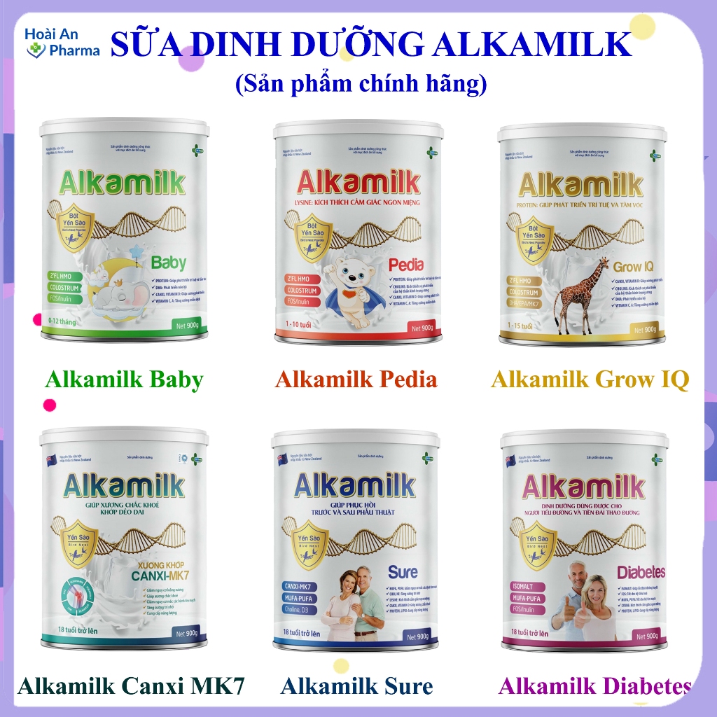Sữa bột Alkmilk: Alkamilk Bayby, Alkamilk Pedia, Alkamilk Grow IQ, Alkamilk Canxi MK7, Alkamilk Sure, Alkamilk Diabetes