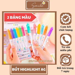 Bút highlight ag 2 đầu hộp 6 màu, bút đánh dấu văn phòng