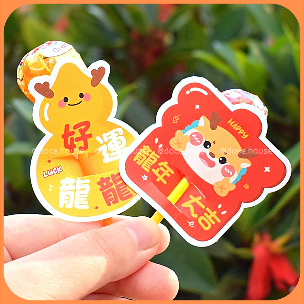 Set Thẻ Bọc Kẹo Mút, Thẻ Cài Trang Trí Kẹo Mút Dịp Lễ Tết Giáp Thìn 2024 Quà Tặng Crush Người Thương Siêu Đáng Yêu