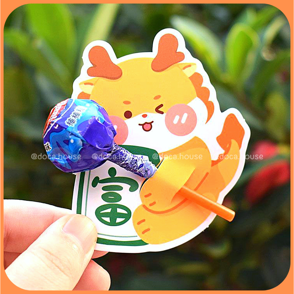 Set Thẻ Bọc Kẹo Mút, Thẻ Cài Trang Trí Kẹo Mút Dịp Lễ Tết Giáp Thìn 2024 Quà Tặng Crush Người Thương Siêu Đáng Yêu