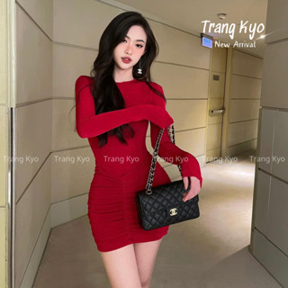 Đầm Váy Body Dài Tay Trang Kyo Đầm Ôm Váy Ôm Chất Nhúng Đầm Thun Body Thu Đông Tay Dài Hàng Loại 1 VBB3870