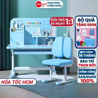 Bàn học sinh kèm giá sách Sakawin A16, Bàn học cho bé chống gù chống cận thông minh, độ tuổi từ 3-16 tuổi