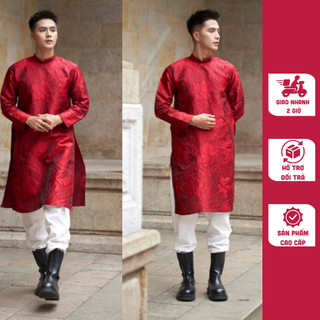 Áo dài cách tân nam màu đỏ chất liệu gấm vân hoa thiết kế cao cấp, sang trọng, tôn dáng - M17