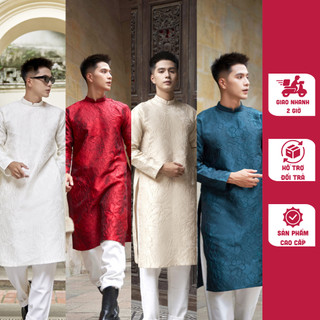 Áo dài nam cách tân Manly Design 4 màu be, trắng, đỏ, xanh chất liệu gấm vân hoa cao cấp, giữ form - Áo dài 2024