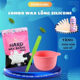 Sáp Wax lông dừa cao cấp Đốm Waxing 100gr +chén và que silcione Tặng Phấn rơm và que gỗ phết sáp