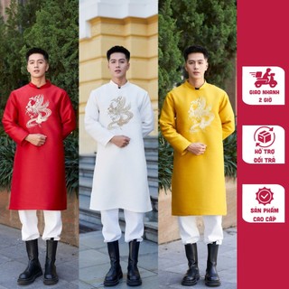 Áo dài cách tân nam 3 màu đỏ, vàng, trắng Manly Design thiết kế, chất liệu tafta họa tiết thêu hình đẹp - Áo dài 2024