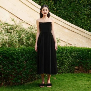 DOTTIE - Đầm midi cúp ngực phối nơ - Đen - D0576