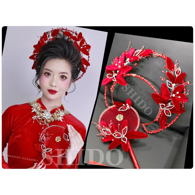 COMBO VẤN - QUẠT NHUNG CHO CÔ DÂU XINH ĐẸP